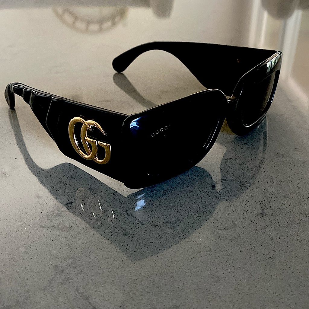 Gucci Sunglasses- Matelasse Rectangle In Black